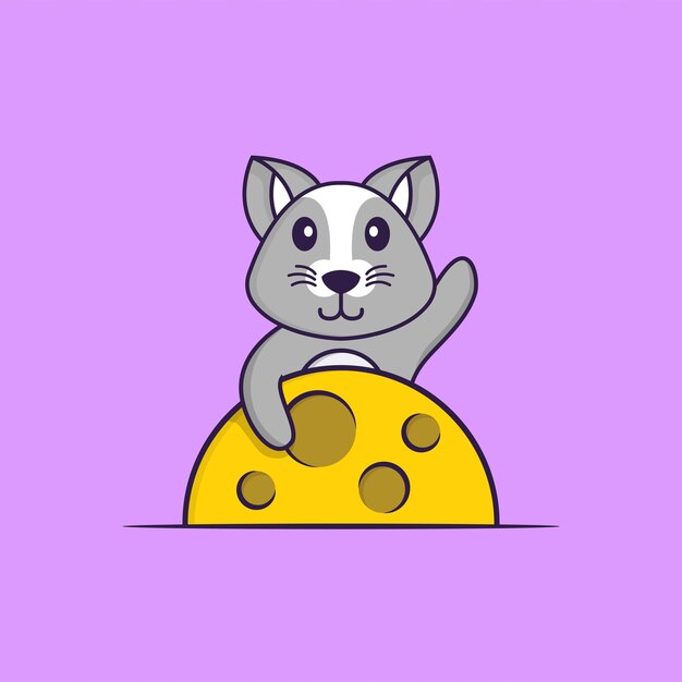 Linda rata está en la luna. Concepto de dibujos animados de animales aislado.