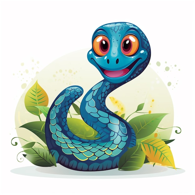 Linda serpiente de dibujos animados con flores en fondo blanco Ilustración vectorial