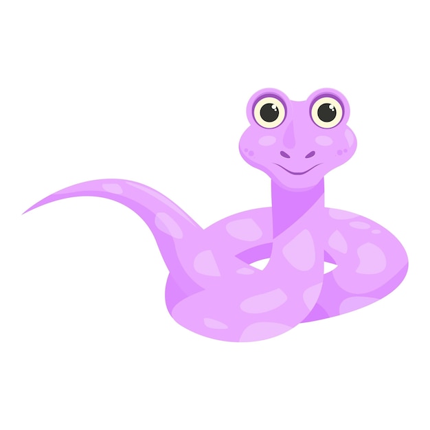 Una linda serpiente púrpura enroscada en una ilustración de dibujos animados sonrientes