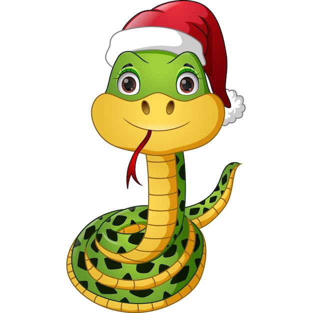 Linda serpiente verde con sombrero de santa