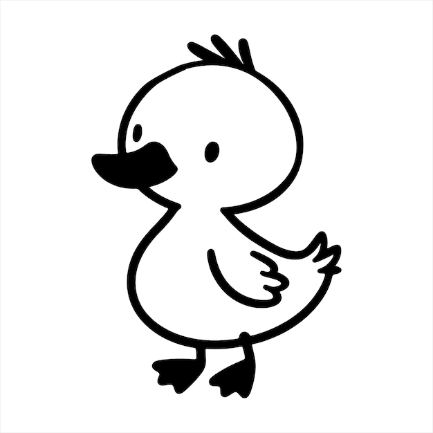 linda silueta de arte de línea de pato sobre fondo blanco