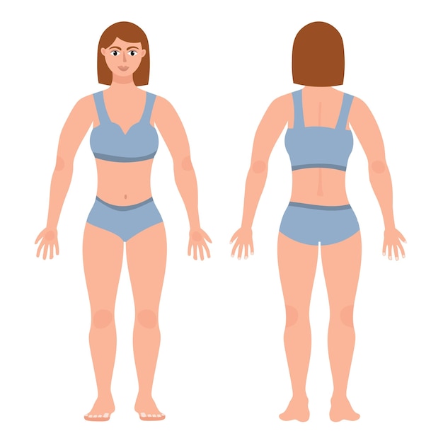 Vector linda silueta de cuerpo de mujer deportiva, personaje femenino de cuerpo entero en ropa interior en estilo plano