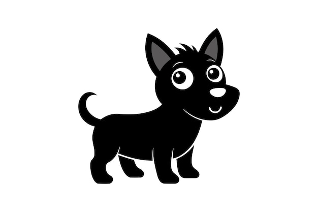 Una linda silueta de perro de dibujos animados ilustración de arte vectorial negra