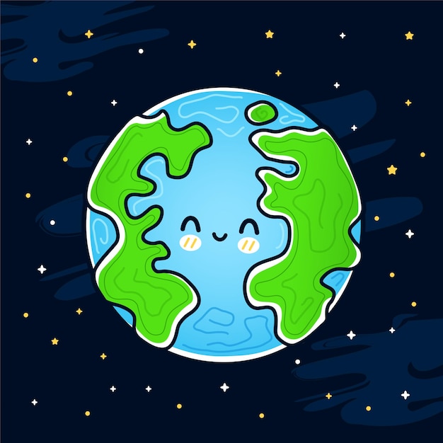 Linda sonrisa feliz divertido planeta tierra en el espacio