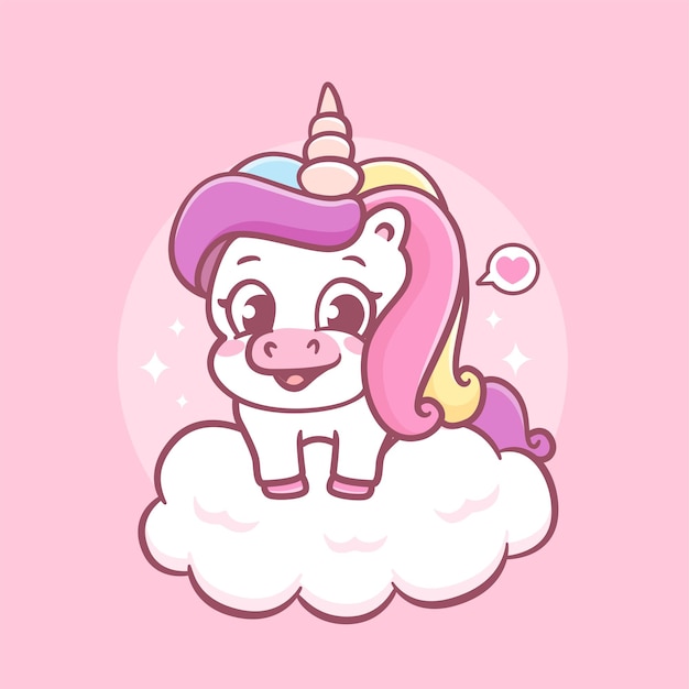 Linda sonrisa unicornio en la nube animales mágicos mascota personaje
