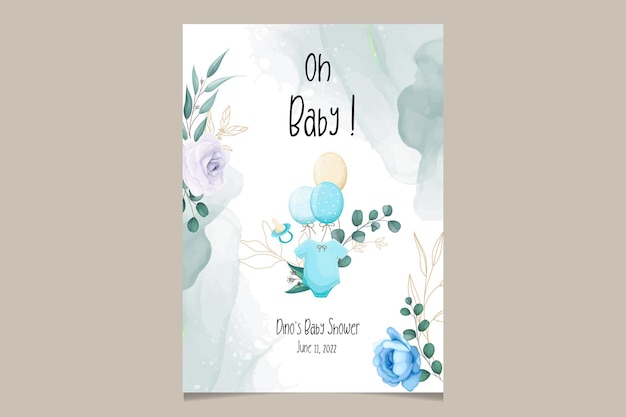 Vector linda tarjeta de baby shower con hermosas hojas florales y doradas