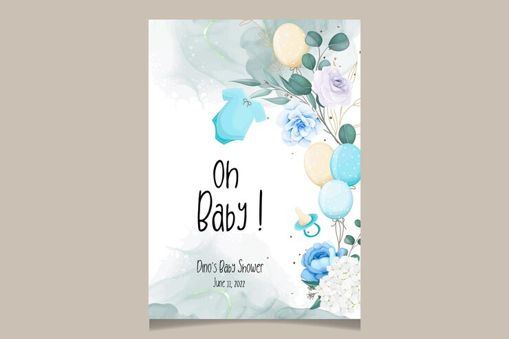 linda tarjeta de baby shower con hermosas hojas florales y doradas