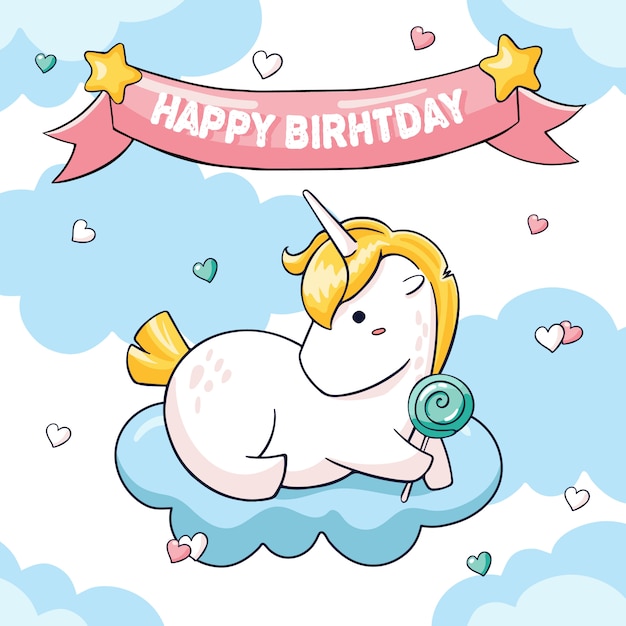 Linda tarjeta de cumpleaños con grasa unicornio