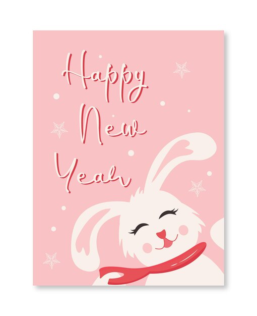 Linda tarjeta de felicitación de feliz año nuevo de moda linda plantilla de conejo Símbolo feliz minimalista 2023