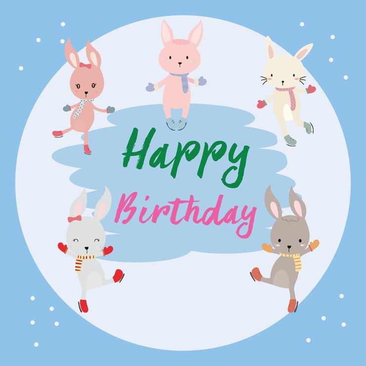 Vector linda tarjeta de felicitación de feliz cumpleaños con conejo.