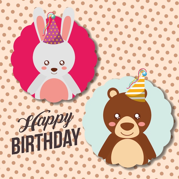Linda tarjeta de feliz cumpleaños divertido conejo y oso