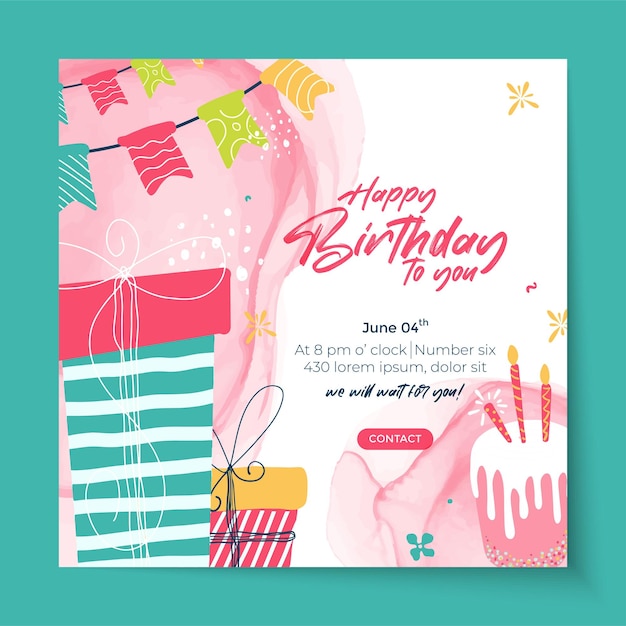 Linda tarjeta del feliz cumpleaños con pastel y velas ilustración vectorial