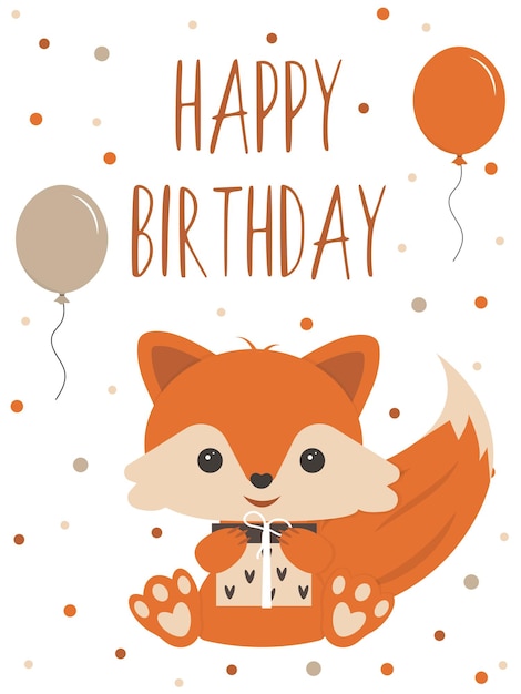linda tarjeta de feliz cumpleaños con zorro