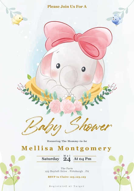 Una linda tarjeta de invitación para baby shower con animales