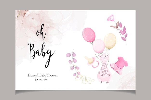 linda tarjeta de invitación de baby shower con hermosas flores