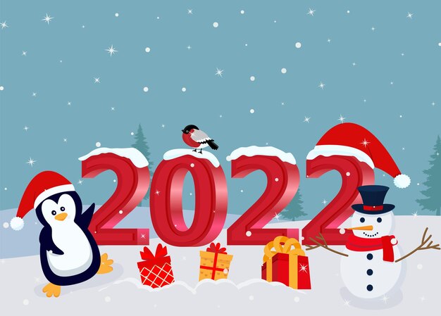 Linda tarjeta de Navidad y año nuevo con letras 2022 EPS 10