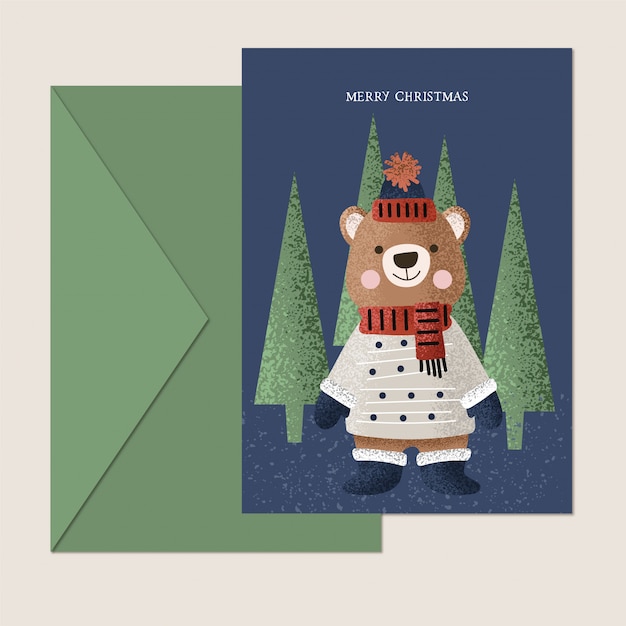 linda tarjeta de Navidad oso