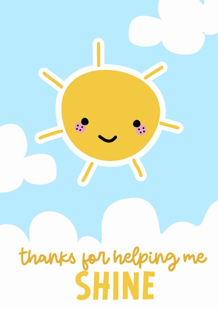 Linda tarjeta de niños soleados con nubes y letras