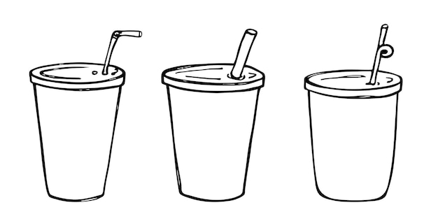 Linda taza de agua batido jugo o soda bebida ilustración conjunto de imágenes prediseñadas de cóctel simple