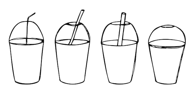 Linda taza de agua batido jugo o soda bebida ilustración conjunto de imágenes prediseñadas de cóctel simple