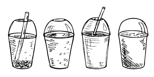 Linda taza de agua batido jugo o soda Bebida ilustración Conjunto de imágenes prediseñadas de cóctel simple