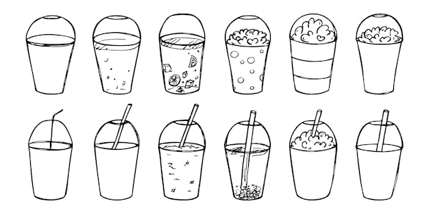 Linda taza de agua batido jugo o soda Bebida ilustración Conjunto de imágenes prediseñadas de cóctel simple