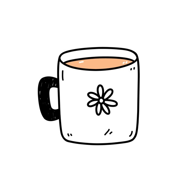 Linda taza de café aislada sobre fondo blanco ilustración dibujada a mano en estilo garabato