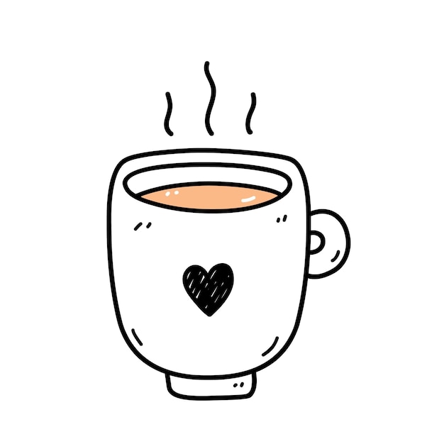 Linda taza de café caliente aislada sobre fondo blanco Ilustración dibujada a mano en estilo garabato