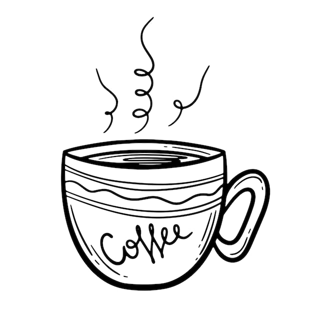 Linda taza de café caliente vector doodle dibujado a mano línea ilustración estilo doodle