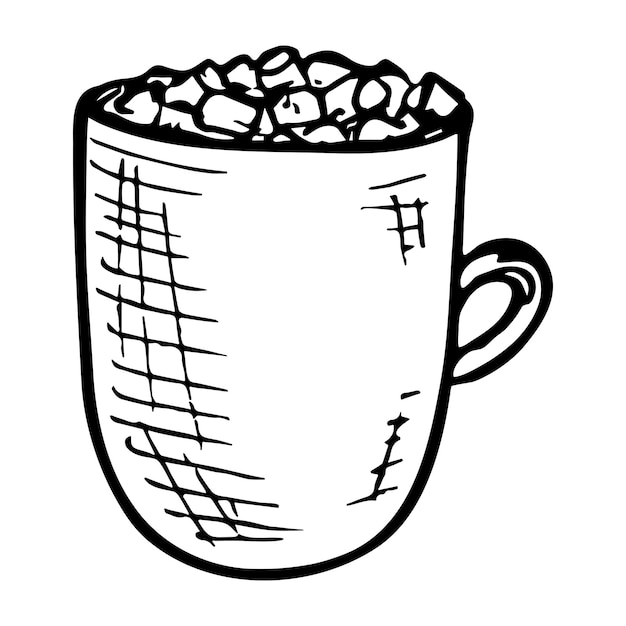 Linda taza de café o chocolate caliente con malvavisco simple mug clipart cozy home doodle