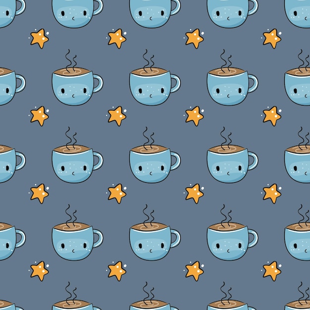 Linda taza de café con patrones sin fisuras de estrellas. Ilustración de acciones vectoriales.