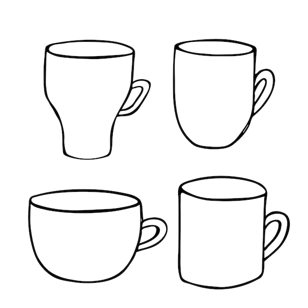 Linda taza de té y café ilustración Simple mug clipart Cozy home doodle set