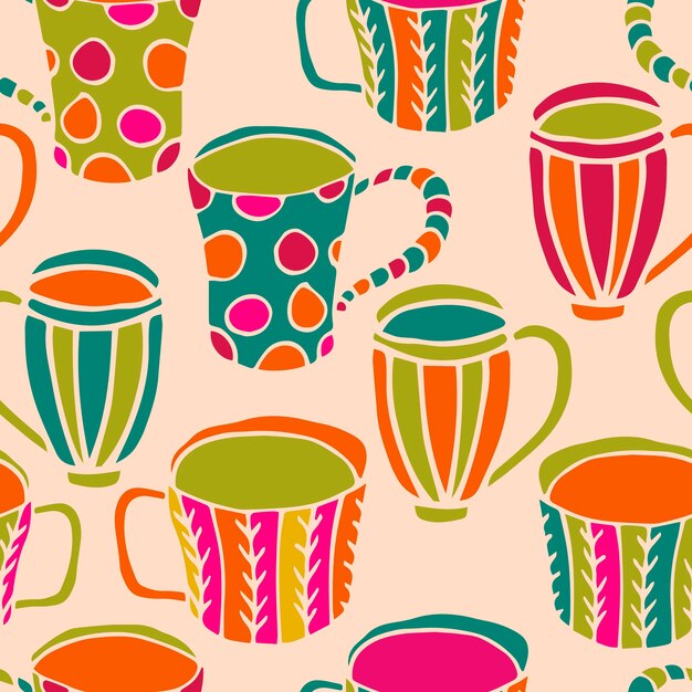 Linda taza de té de patrones sin fisuras. Doodle fondo de la hora del té.