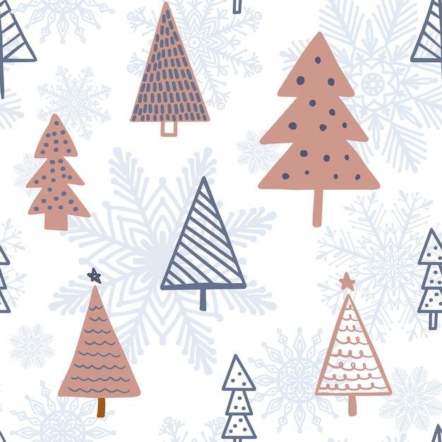 Linda temporada de invierno vacaciones infantil de patrones sin fisuras, árbol de navidad dibujado a mano minimalista escandinavo