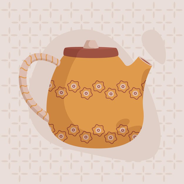 Linda tetera de cerámica tradicional vectorial con adornos.