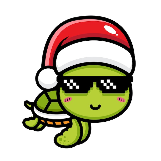 Vector linda tortuga está celebrando la navidad