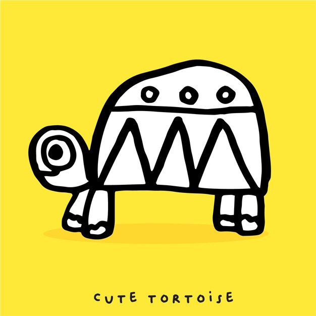 La linda tortuga de dibujos animados en fondo amarillo