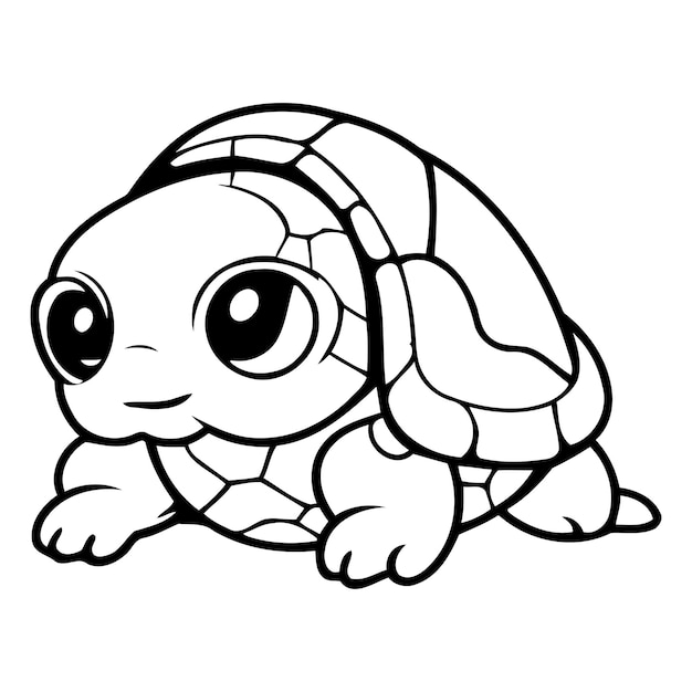 Linda tortuga de dibujos animados Ilustración vectorial aislada sobre un fondo blanco