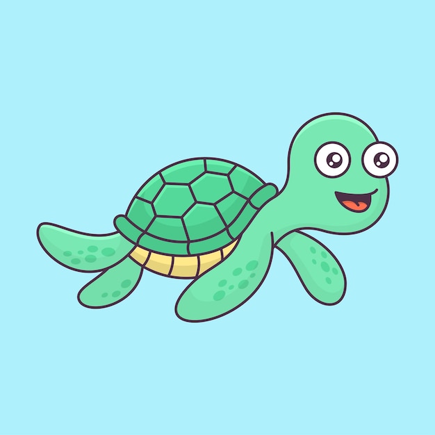 Linda tortuga se ve feliz frente al icono de ilustración de vector animal de dibujos animados frontal