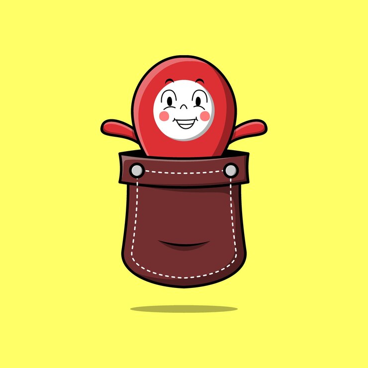 Vector linda ubicación de pin de dibujos animados que sale del bolsillo