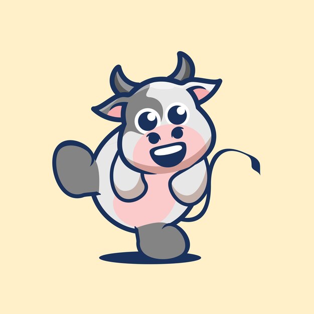 Linda vaca bailando mascota ilustración de dibujos animados