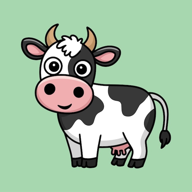 una linda vaca dibujada a mano con ilustraciones de arte vectorial concepto de dibujos animados