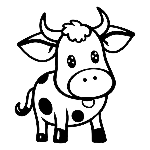 Linda vaca de dibujos animados Ilustración vectorial aislada en un fondo blanco