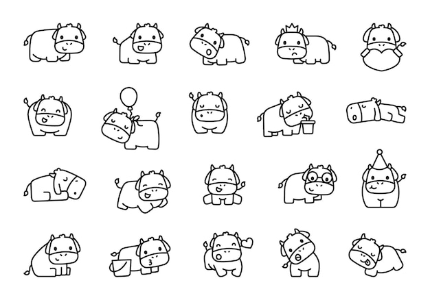 La linda vaca kawaii para colorear