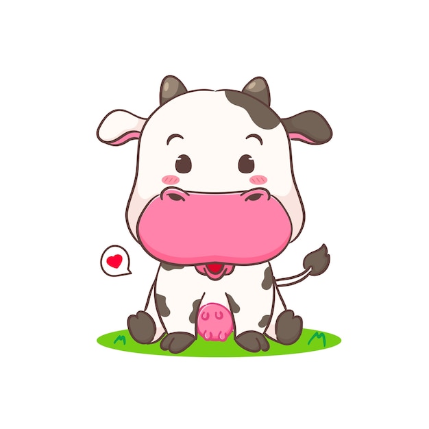 Linda vaca sentada personaje de dibujos animados Diseño de concepto animal adorable Fondo blanco aislado