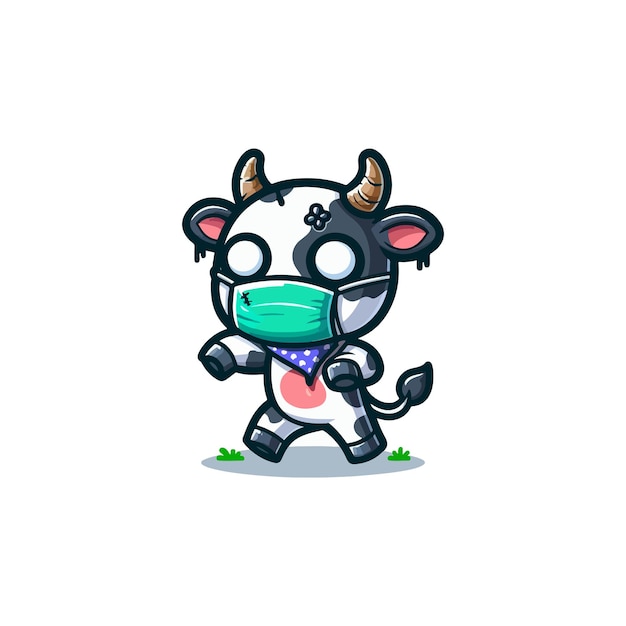 Una linda vaca zombi caminando icono de dibujos animados de vector ilustración de animales icono de vacaciones concepto de apartamento aislado