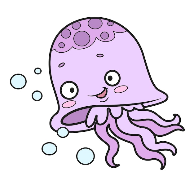 Una linda variación de color de medusa de dibujos animados sobre un fondo blanco