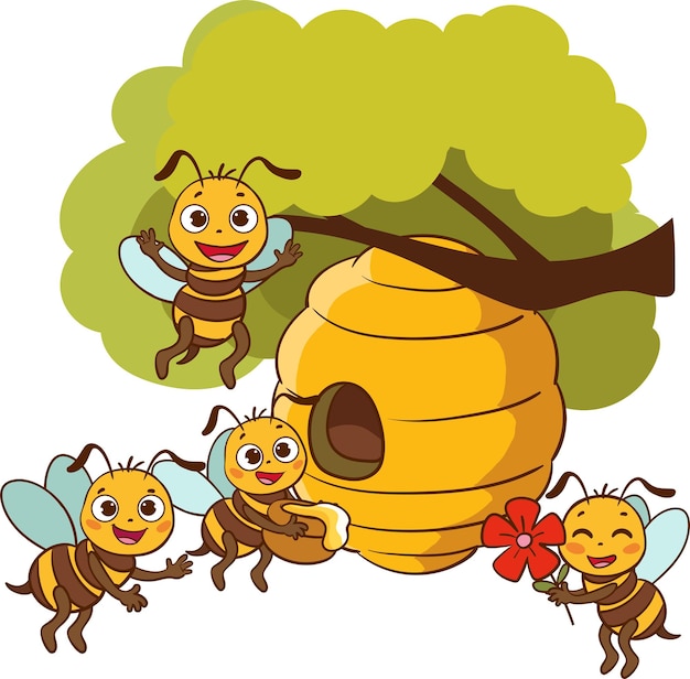 Vector lindas abejas felices