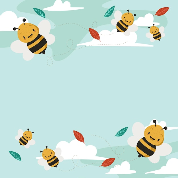 Lindas abejas volando en el cielo ilustración vectorial