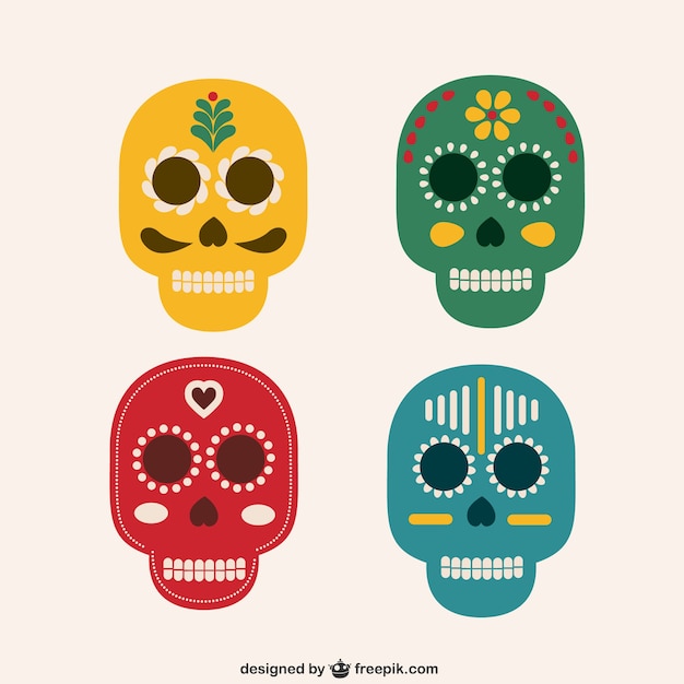 Vector lindas calaveras de azúcar coloridas